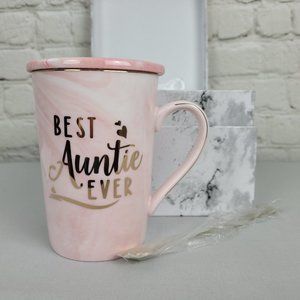 Pink Best Auntie Ever 14-oz Mug, Coaster and Spoon NEW in Gift Box